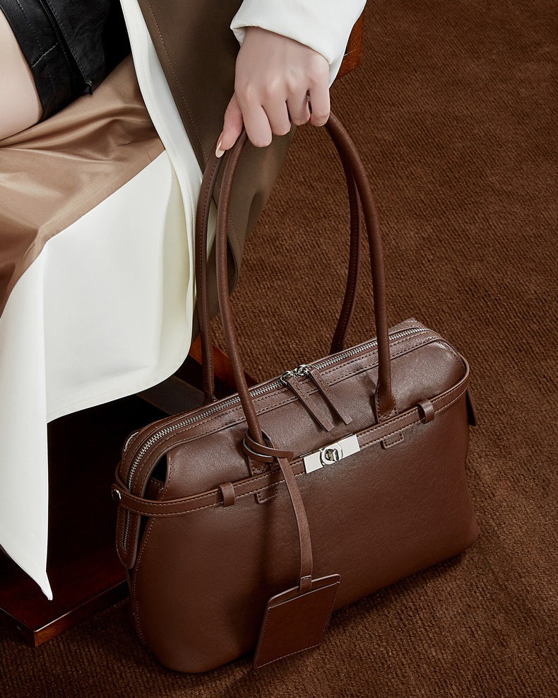 women chocolate Genuine Leather Structured Shoulder Bag