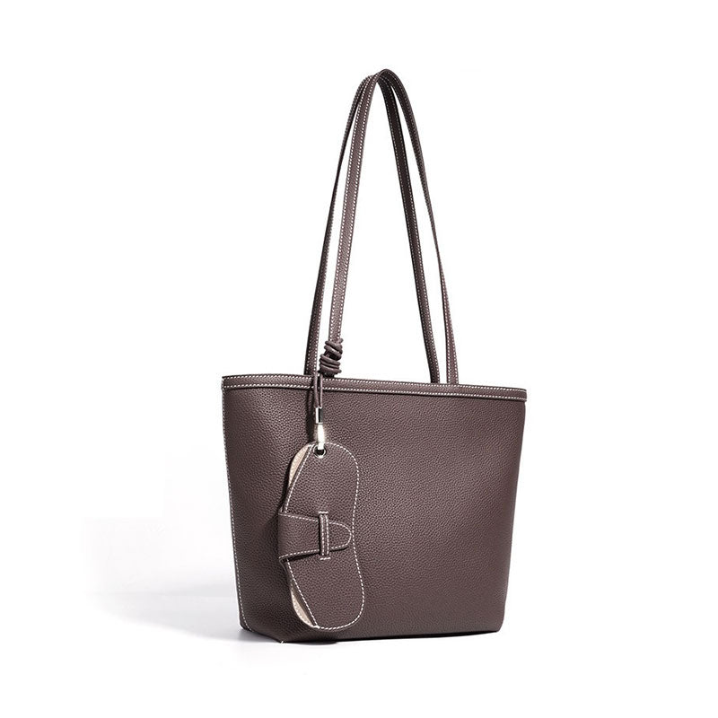 coffee Leather Work Tote Bag with Detachable Glasses Holder