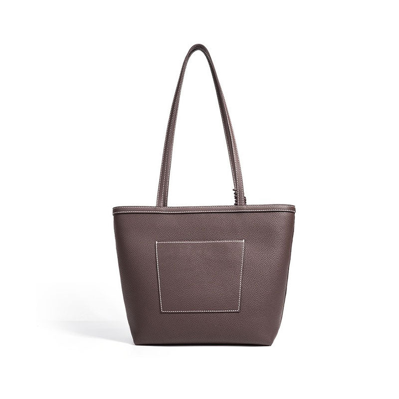 coffee Genuine Leather Work Tote Bag with Detachable Glasses Holder back