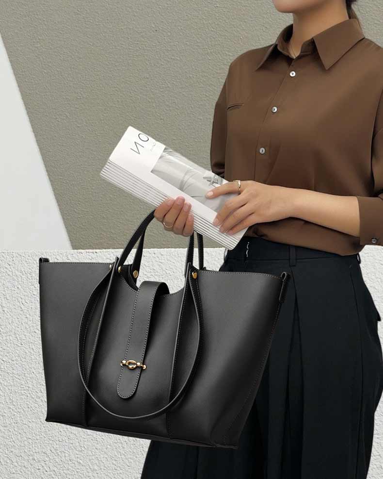 women black Genuine Leather Work Tote with