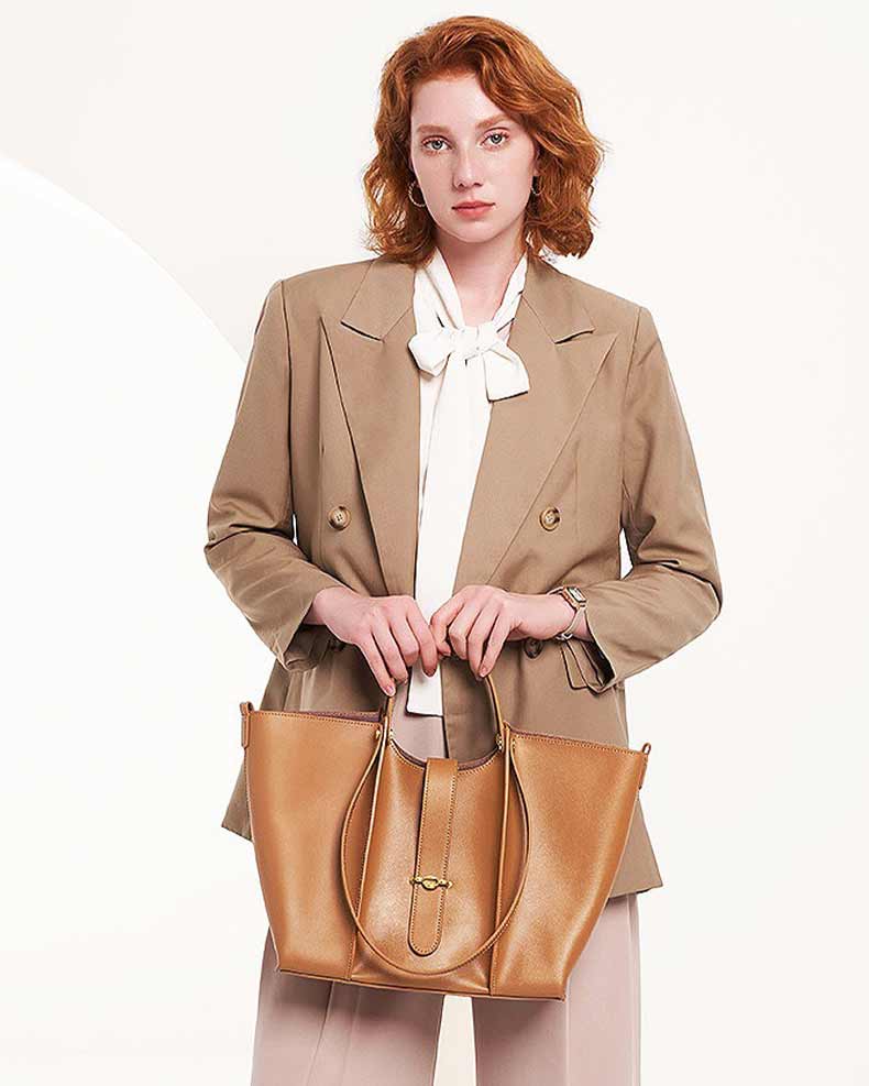 Women's brown Genuine Leather Work Tote