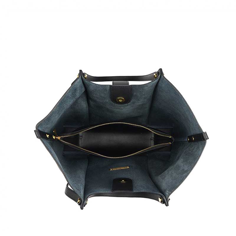 black Genuine Leather Work Tote liner