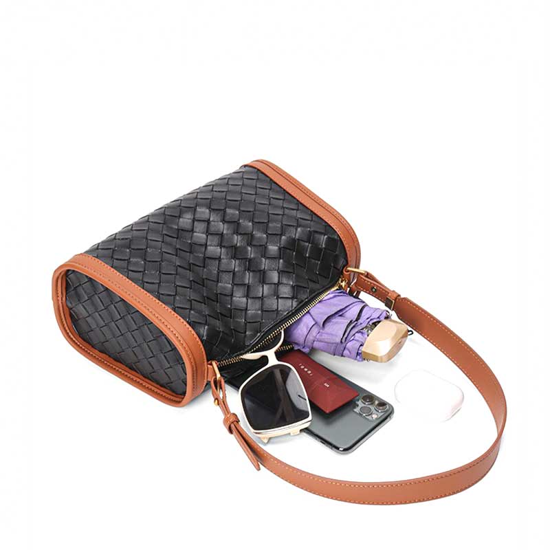 Woven Leather clutch bag with brown strap