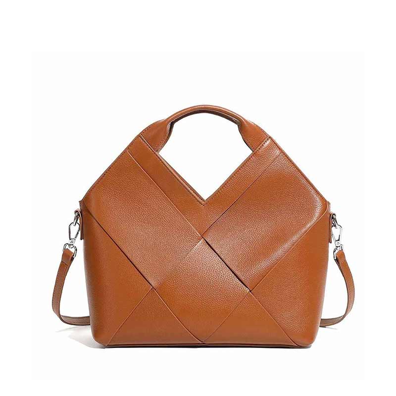 Women's brown Genuine Leather Woven Handbag