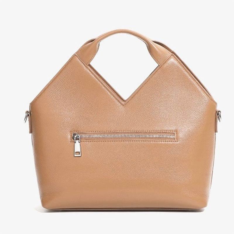 Women's khaki Genuine Leather Woven Handbag back view