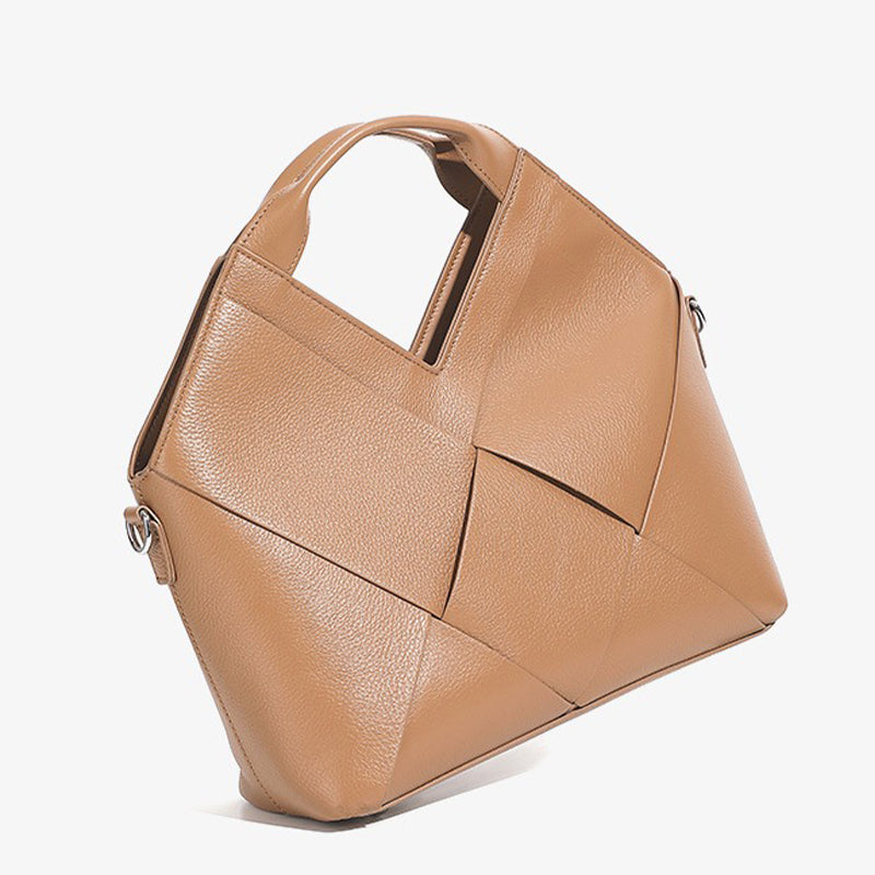 khaki Genuine Leather Woven Handbag