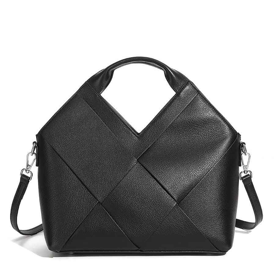 Women's black Genuine Leather Woven Handbag