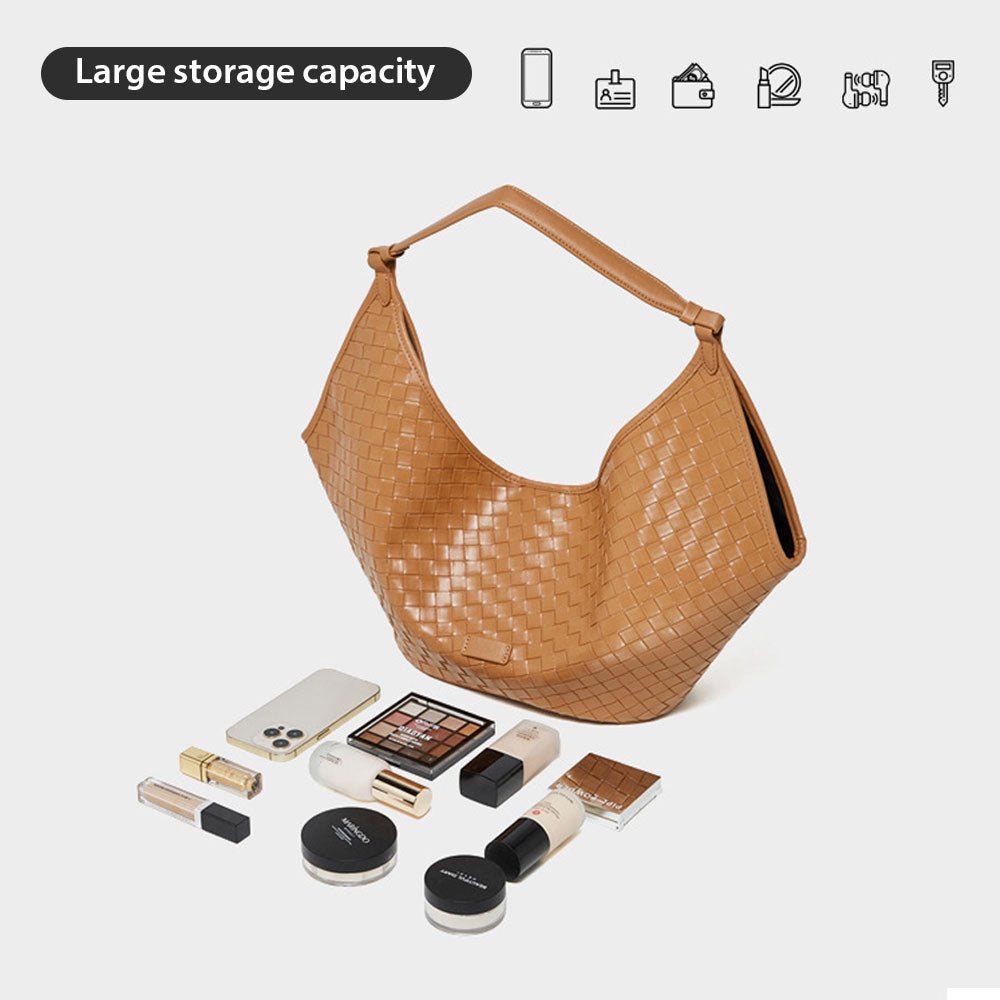 brown Genuine Leather Woven Large Tote Bag