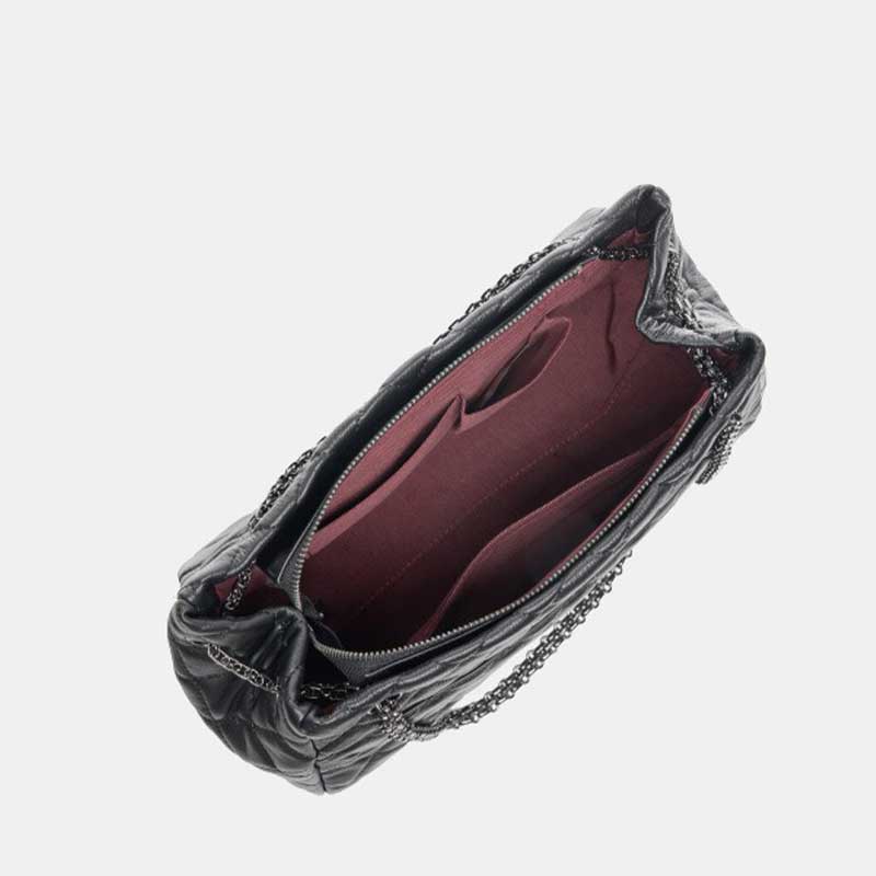black Genuine Leather Quilted Flap Chain Bag interior structure