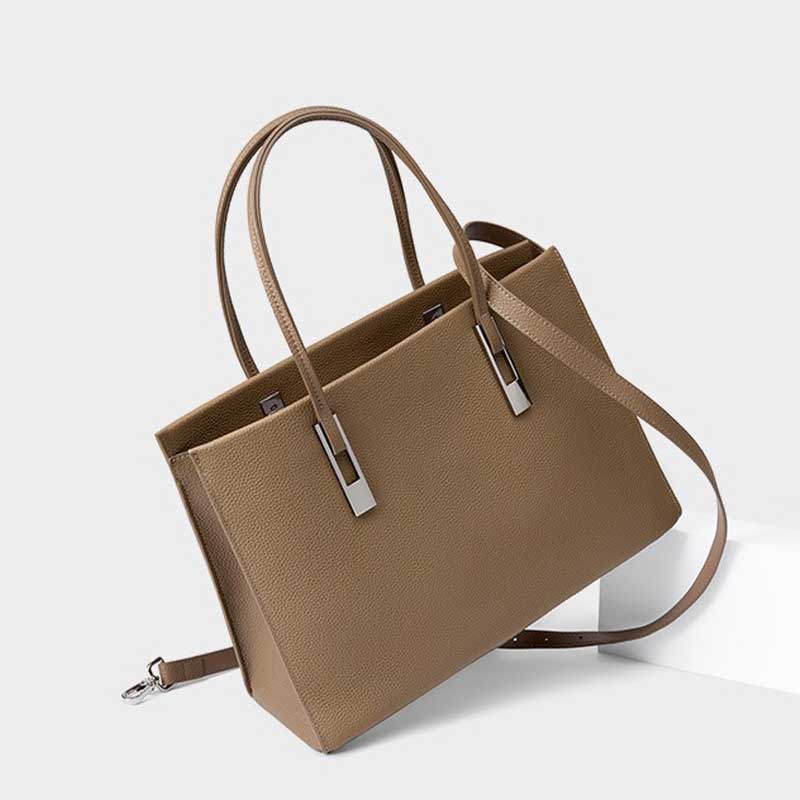 gray Large Capacity Genuine Leather Tote Bag