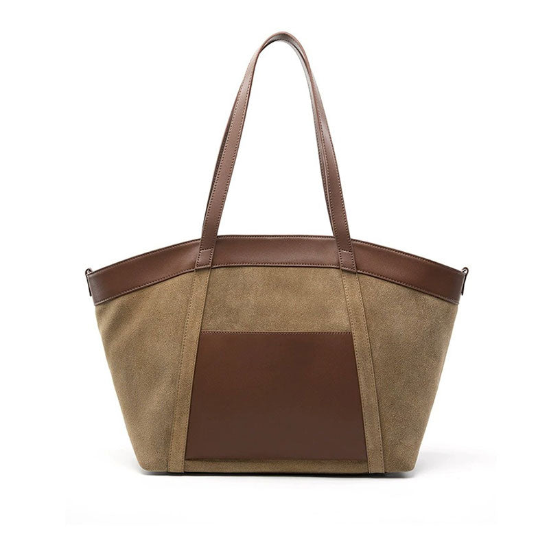 Women's Khaki Large Capacity Suede Leather Tote Bag