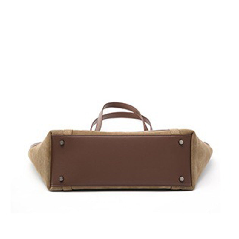 Khaki Large Capacity Suede Leather Tote Bag bottom