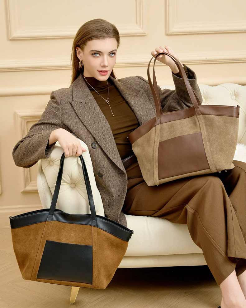 two Large Capacity Suede Leather Tote Bag