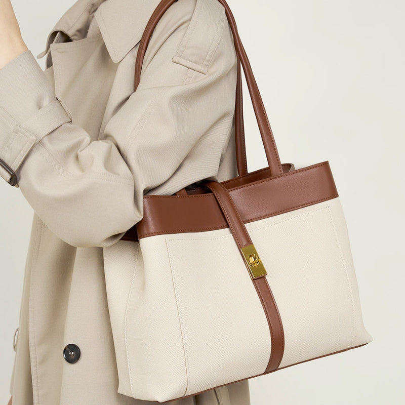 Womens beige Large Cowhide Tote Bag handbag