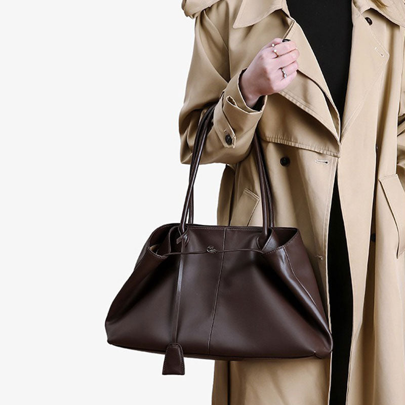 Women's coffee Minimalist Genuine Leather Large Capacity Tote Bag