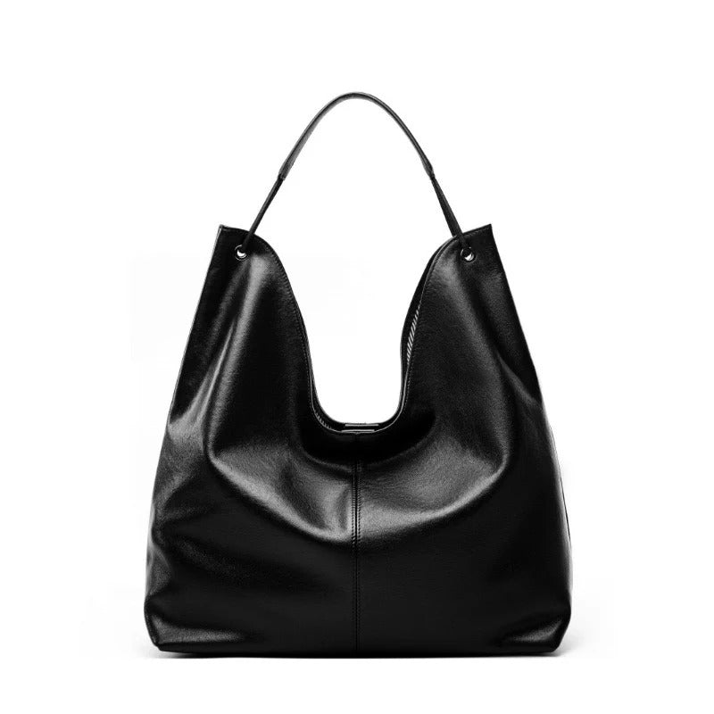 Black leather handbag