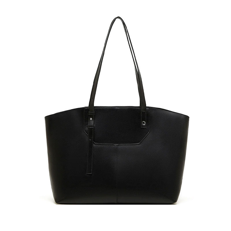 black Minimalist Vegetable-Tanned Leather Tote Bag
