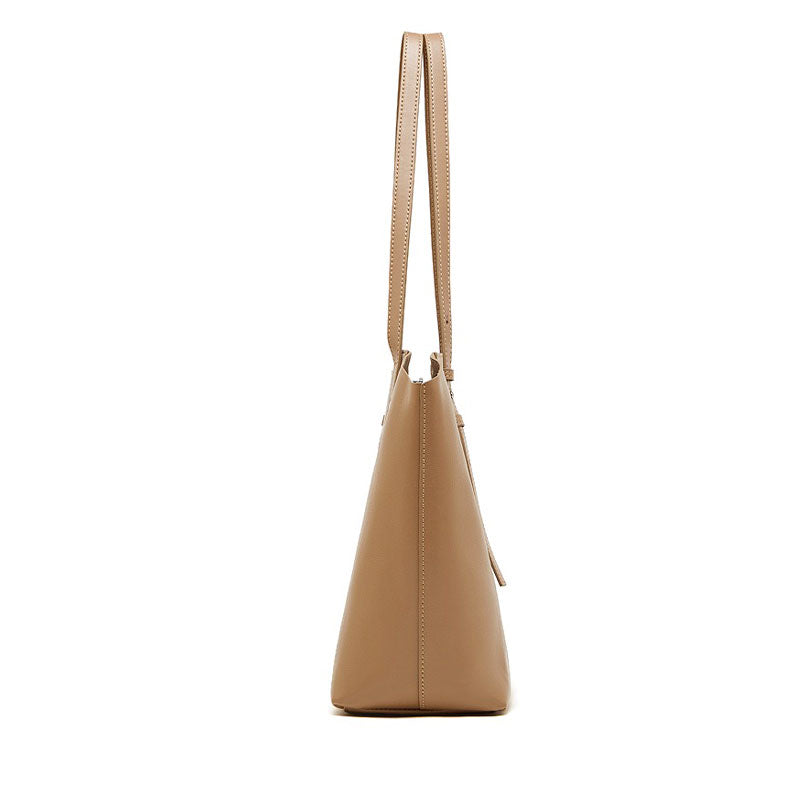 camel Minimalist Vegetable-Tanned Leather Tote Bag side view