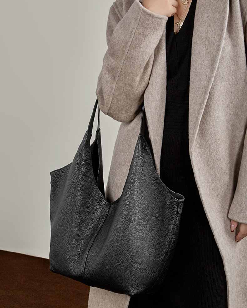 Women's back Soft Leather Slouchy Hobo Bag