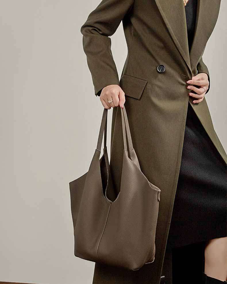 Women's gray Leather Slouchy Hobo Bag