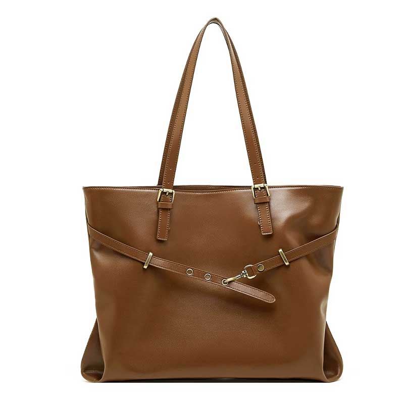 brown Vegetable-Tanned Leather Large Tote Bag