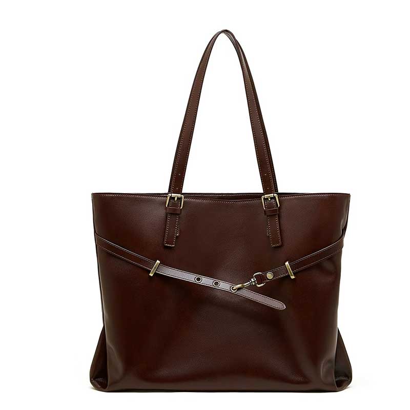 chocolate Vegetable-Tanned Leather Large Tote Bag