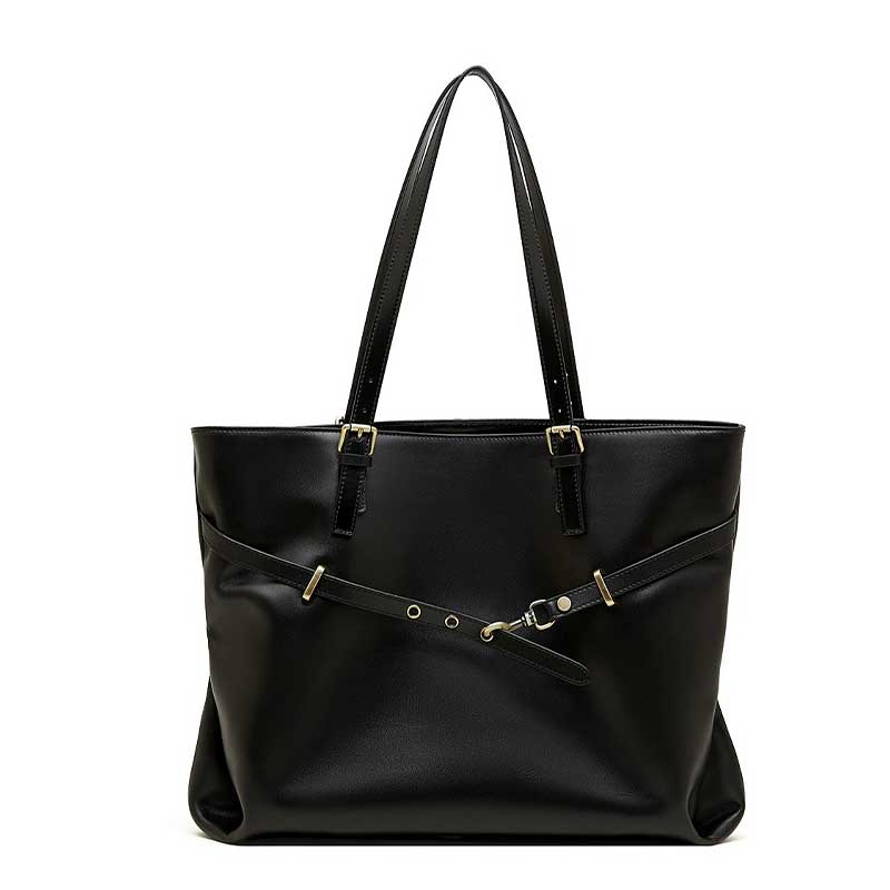 black Vegetable-Tanned Leather Large Tote Bag