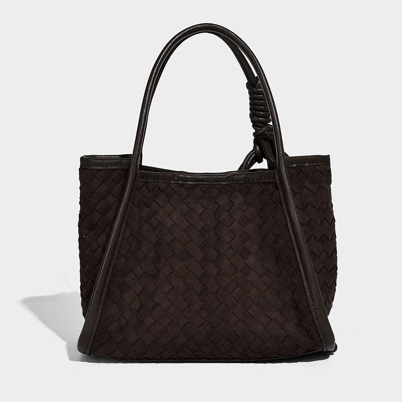 coffee Woven Leather Tote Bag Back View