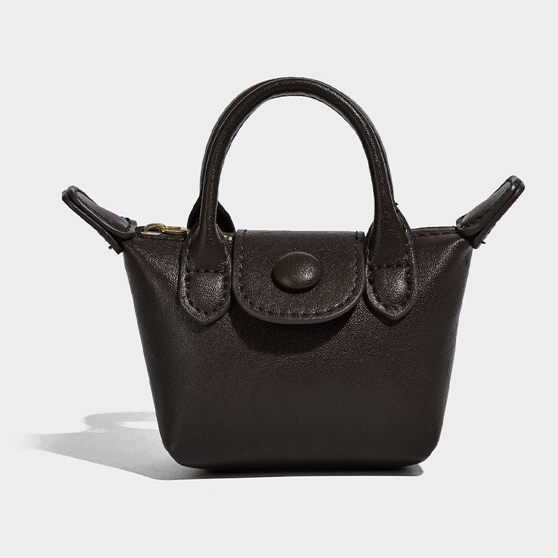 Small coffee Leather handbag with a handle