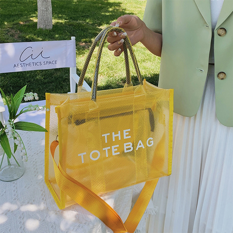 Yellow Clear Tote Bag Large Tote Handbags with Removable Wide Strap | PRUSES-1