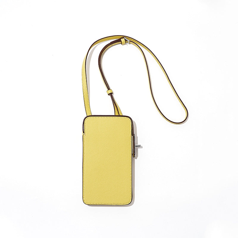 Yellow Leather Crossbody Square Mobile Phone Bag Mini Purse