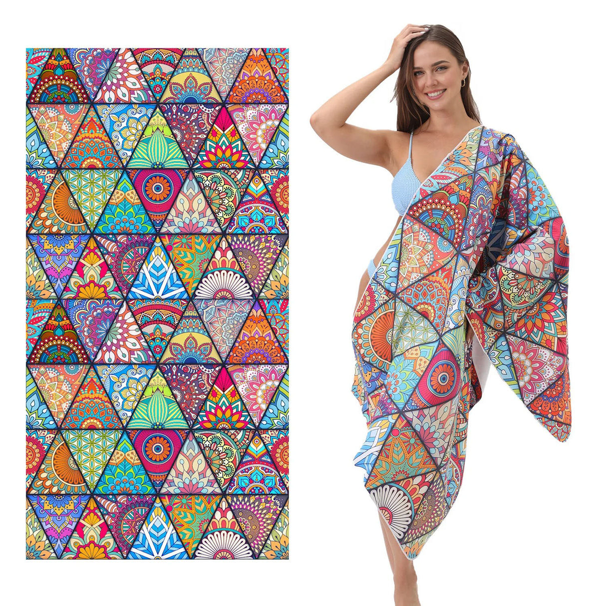 Triangle Print Quick Dry Double-Sided Fleece Beach Towel | PRUSES