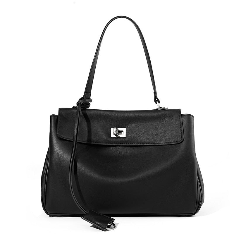 black_leather_small_tote_bag_top_handle_crossbody_bag_with_buckle