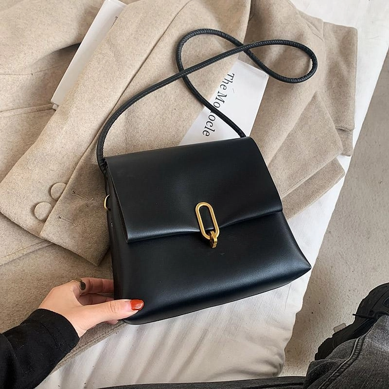 black_vegan_leather_double_zipper_crossbody_bag_flap_work_purse_1