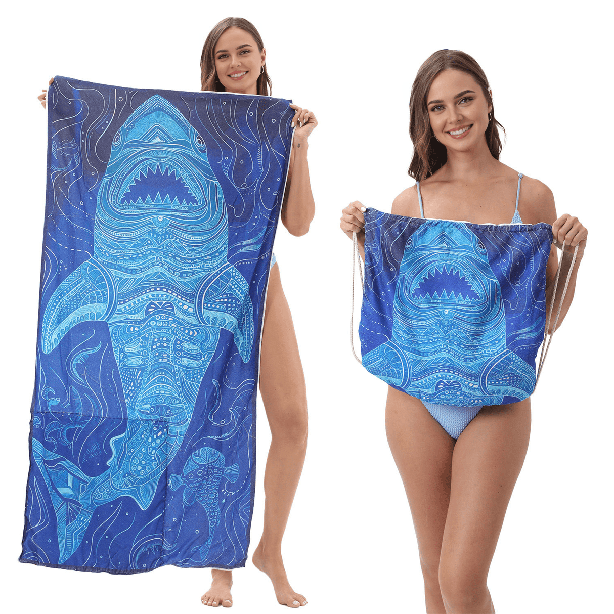 Blue Shark Drawstring Beach Towel | PRUSES - PRUSES