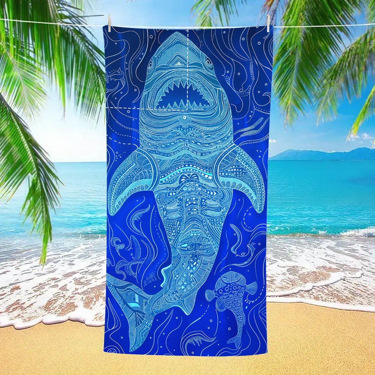Blue Shark Drawstring Beach Towel | PRUSES - PRUSES