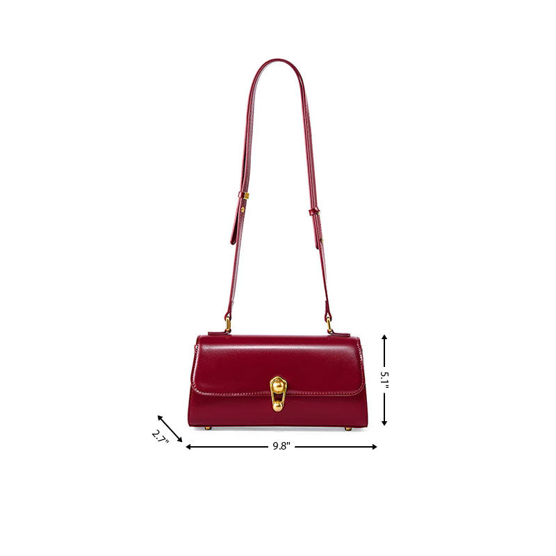 Brown Leather Flap Shoulder Bag Elegant Crossbody Purse with Buckle| PRUSES