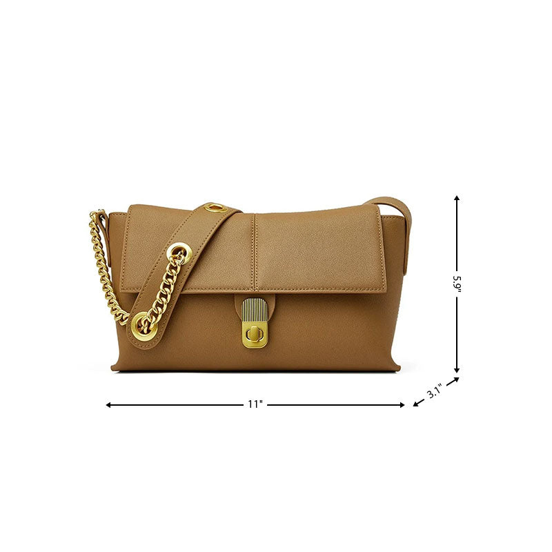 Women's Brown Leather Classic Flap Crossbody Shoulder Bags| PRUSES