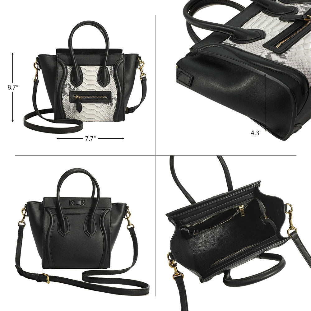 Black and White Smiling Face Leather Python Printed Tote Handbags | PRUSES