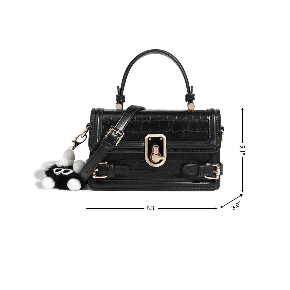 Women's Brown Croc Vegan Leather Flap Top Handdle Mini Shoulder Bags | PRUSES