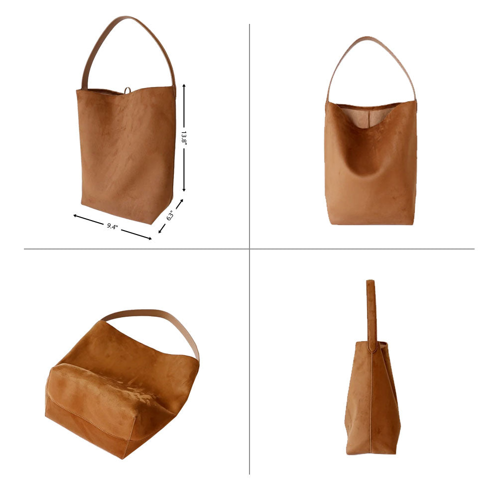 Women's Coffee Suede Big Shoulder Bucket With Inner Pouch | PRUSES