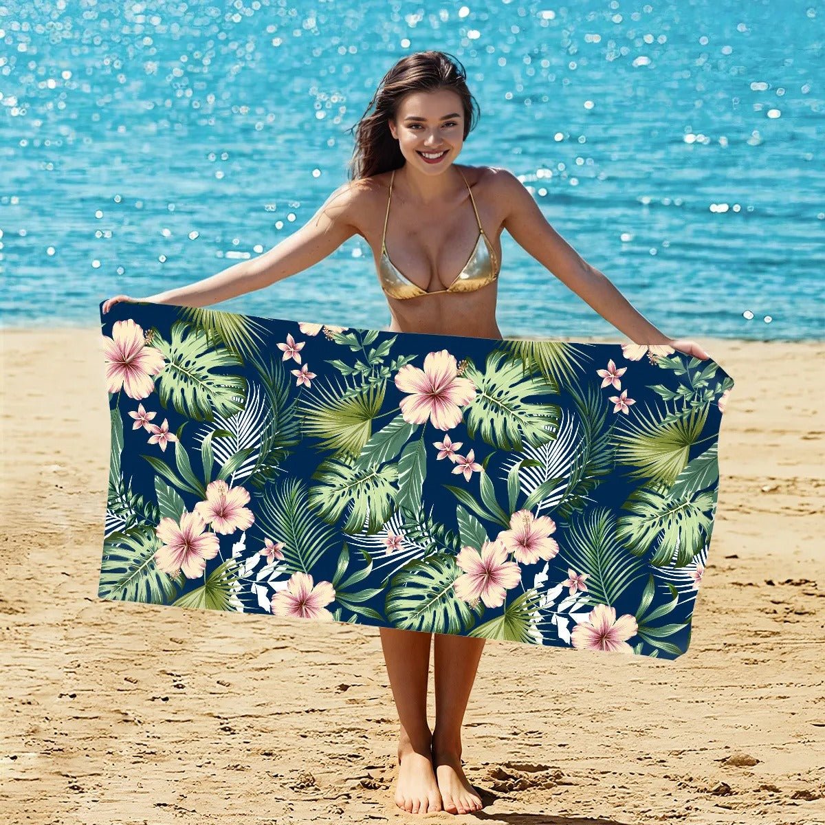 Floral Leaf Pattern Double - Faced Fleece Beach Towel | PRUSES - PRUSES