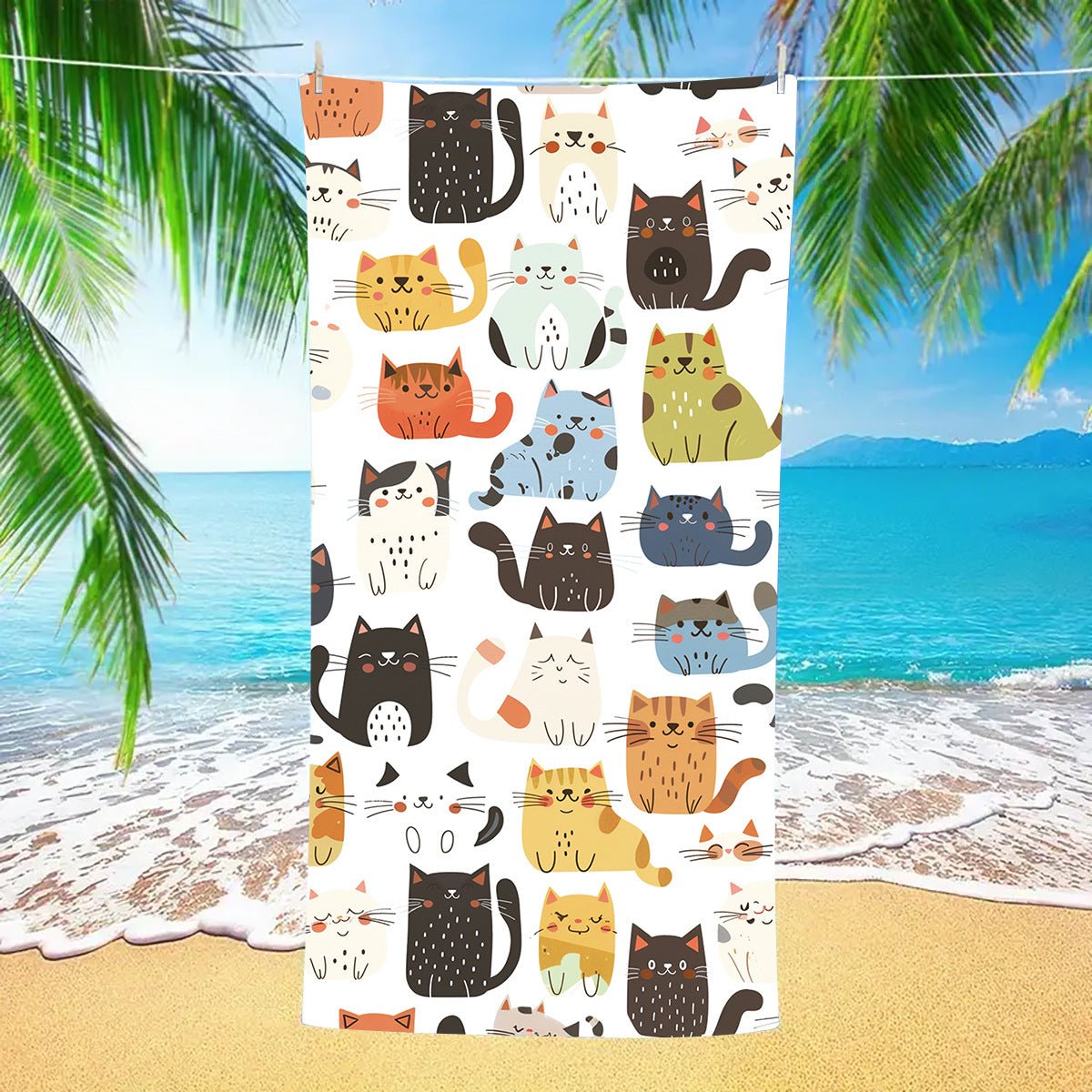 Kitten Illustration Beach Towel | PRUSES - PRUSES