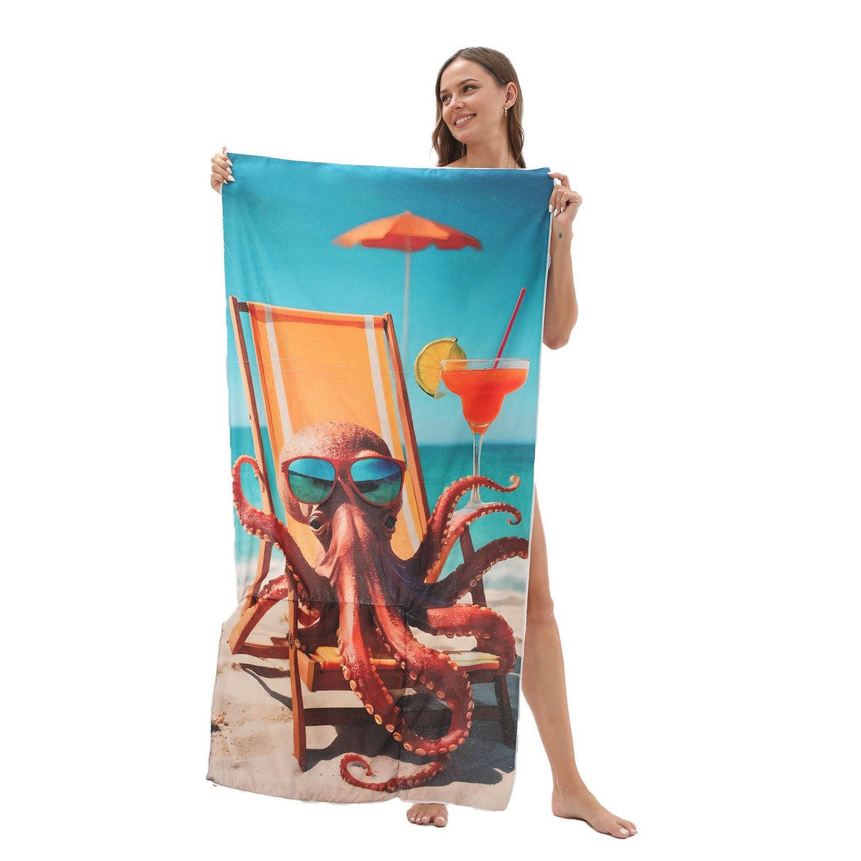 Octopus with sunglasses Drawstring Beach Towel | PRUSES - PRUSES