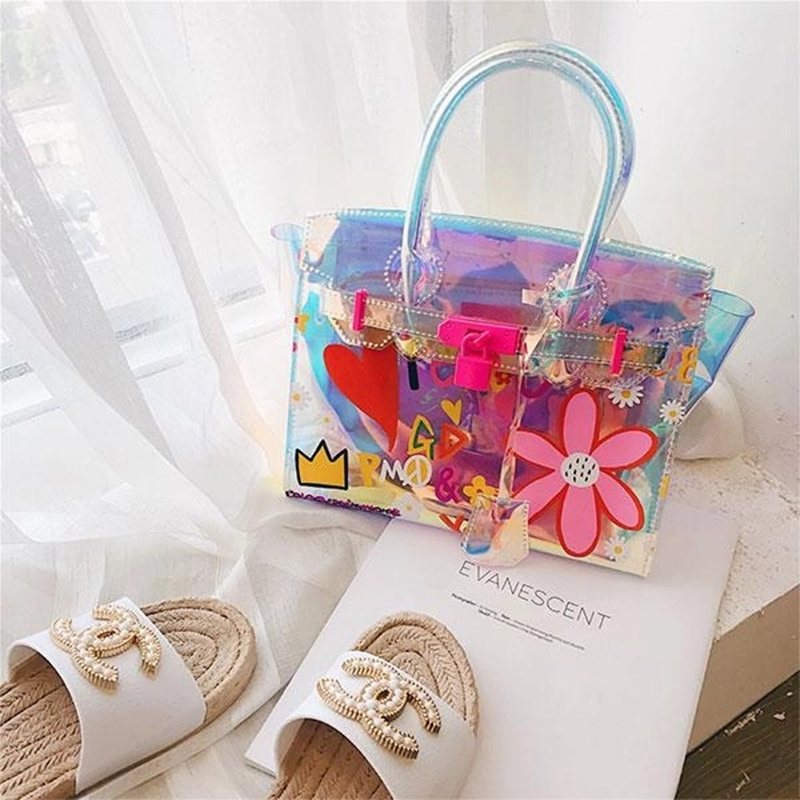 pink_floral_holographic_satchel_handbags_shoulder_clear_purse_2