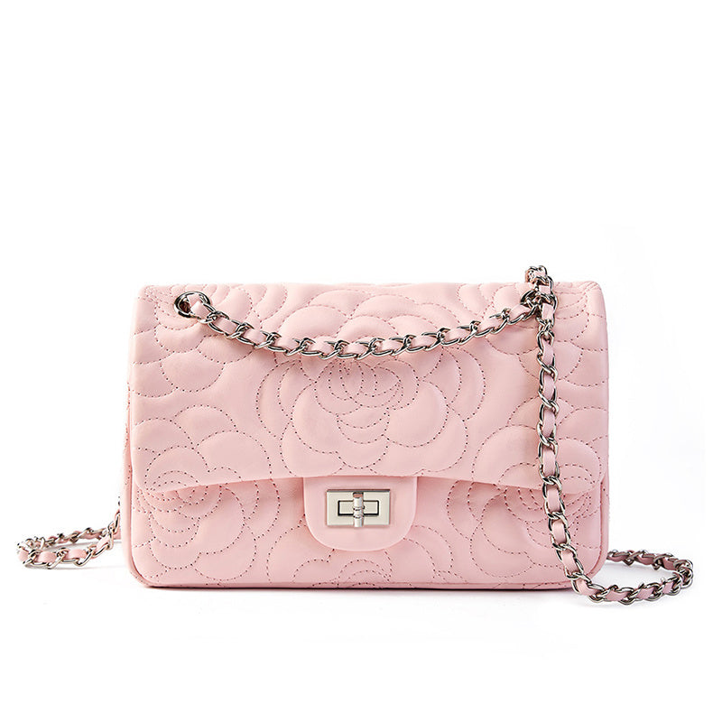 pink_leather_flower_embossed_chain_bag_quilted_shoulder_bags