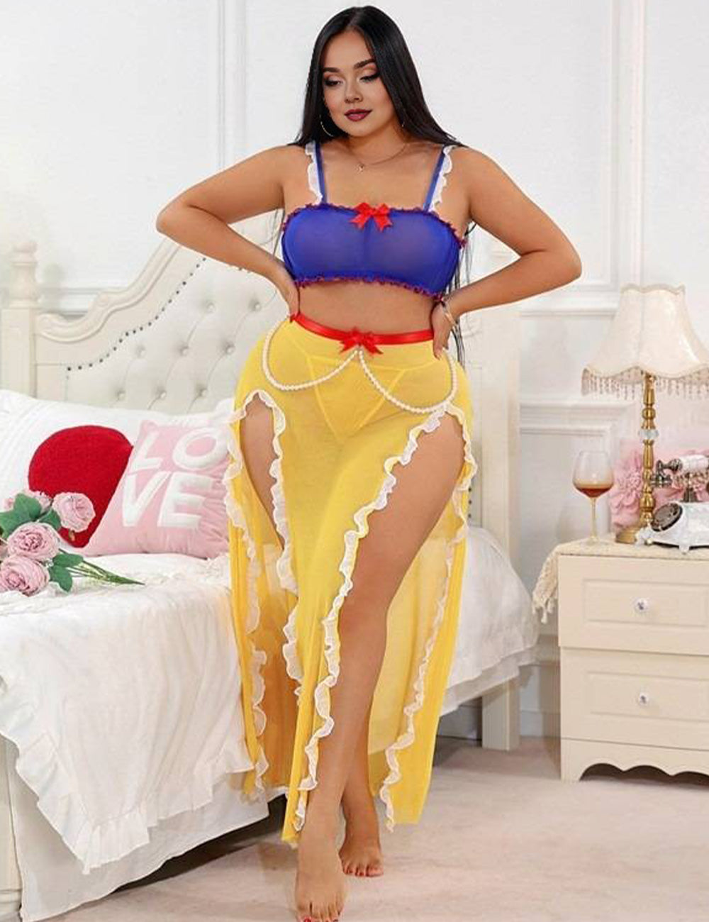 Plus Size Blue and Yellow Ruffle Lingerie Costume