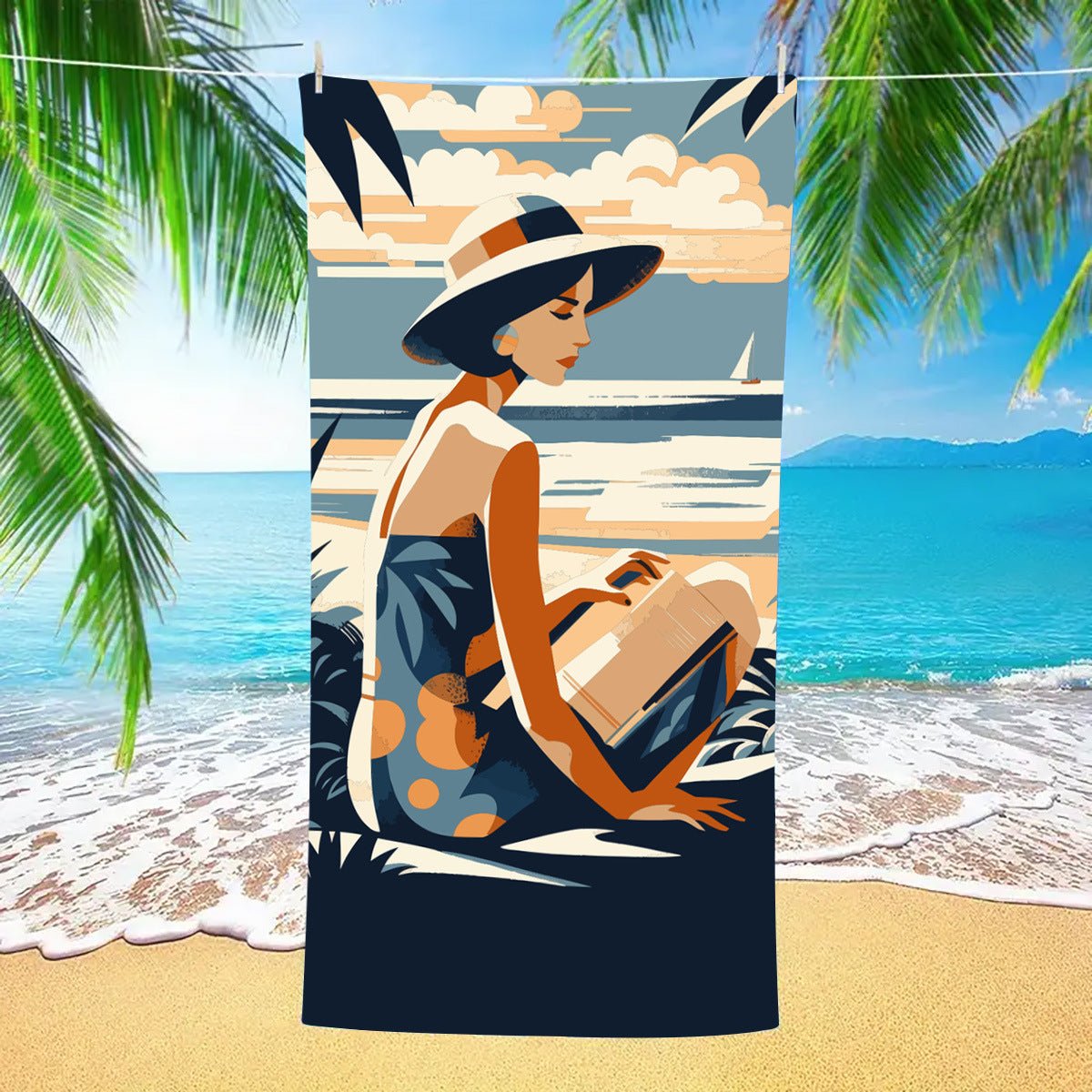 Retro Beach Lady Pattern Beach Towel | PRUSES - PRUSES