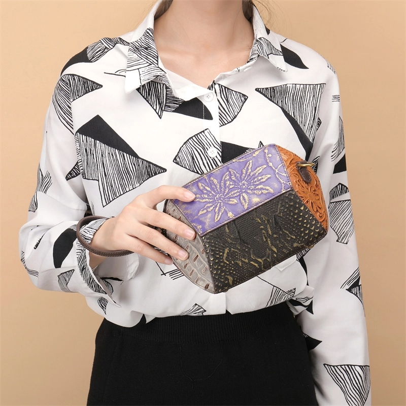 Retro Multicolor Embossing Leather Mini Crossbody Bags Wrist Clutch | PRUSES