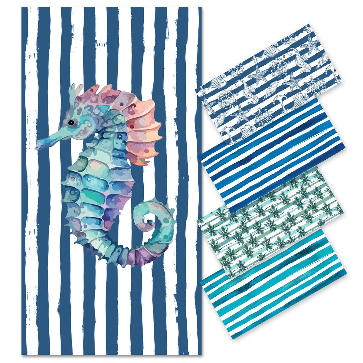Seahorse Stripes Double - Faced Fleece Beach Towel | PRUSES - PRUSES